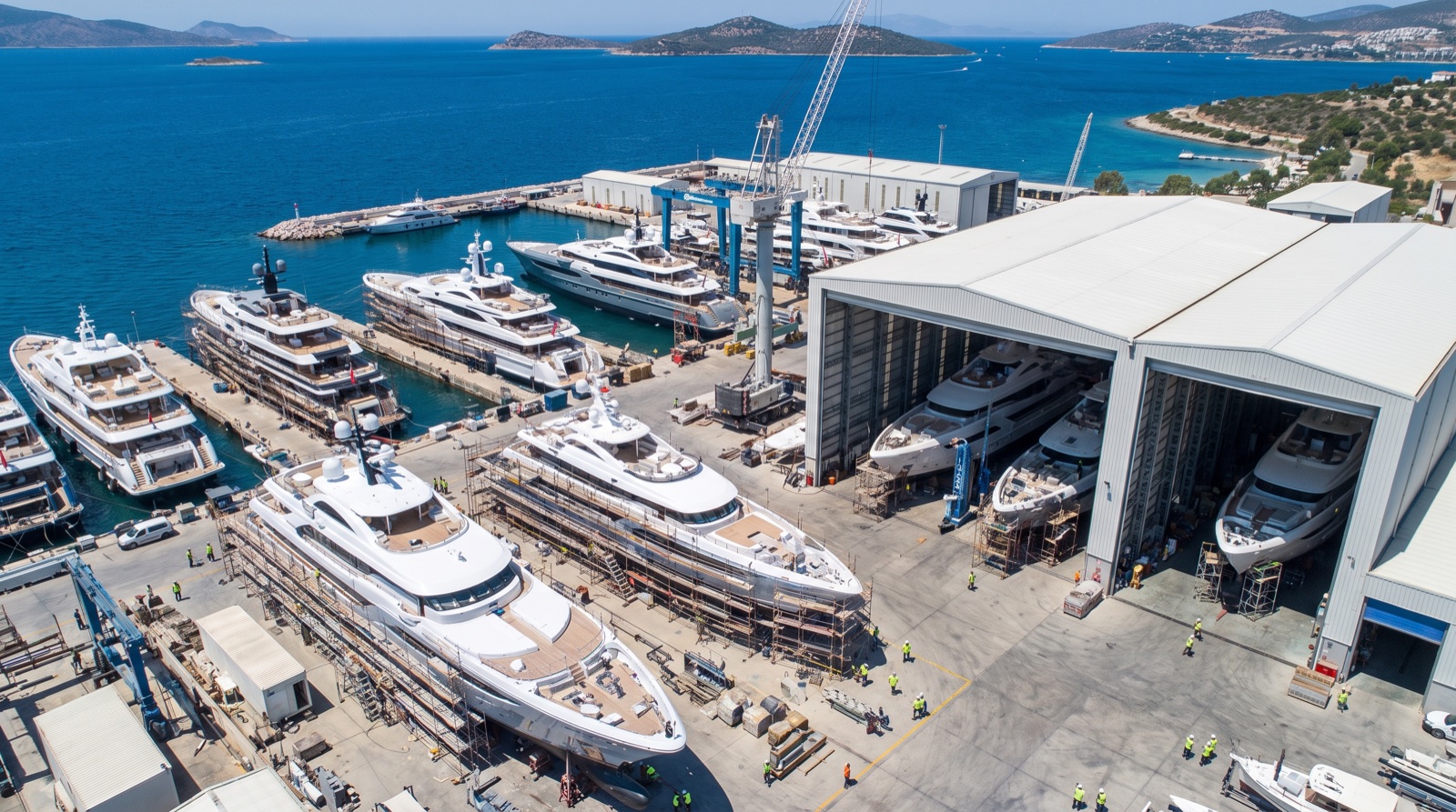 Superyacht hulls under construction at a Turkish shipyard