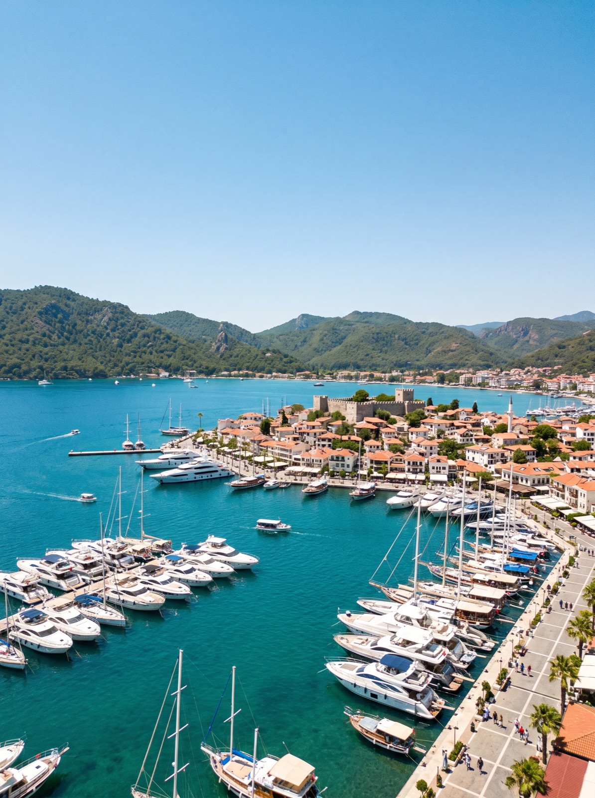 Marmaris marina and turquoise bay ringed by mountains